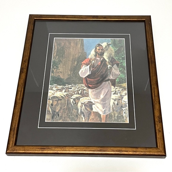 The Good Shepherd by Richard Hook Print Wall Art Gold Metal Frame 14” x 16” - Picture 2 of 11